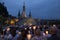 Lourdes, France, 24 June 2019: Evening procession with candles at the shrine of Lourdes