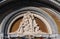 LOURDES, FRANCE - October 12, 2020: Tympanum of the main portal of the Basilica Our Lady of the Rosary, Lourdes, France. Virgin