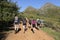 LOUTERWATER, SOUTH AFRICA - Apr 27, 2019: Hikers walking on a trail up towards Thumb peak