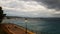 Loutraki city in Greece against a dramatic sky.