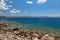 Loutraki City view from Aegean sea in Greece.