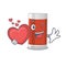A lovable glass of apple juice caricature design style holding a big heart