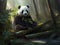 The Lovable Panda Lounging Among the Bamboo. Ai Generated