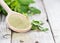 Lovage Powder on a wooden spoon