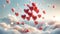 Love is in the Air: Heart-Shaped Balloons Floating in the Sky, AI Generated