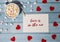 LOVE IS IN THE AIR text on valentine postcard inscription positive quote phrase Greeting card with red envelope with