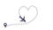 Love airplane route animation. Romantic travel symbol, heart dashed line trace. Movement of simple hearted airplane path