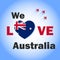 We love Australia banner with heart shaped Australia flag. Australia National Day creative design with fighter jet in the sky for