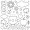 Love Autumn. Coloring page. Black and white vector illustration