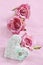 Love background with knitted heart and roses