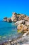 Love beach. Aphrodite`s Rock - Aphrodite`s birthplace near Paphos City. The rock of the Greek Petra tou Romiou. Cyprus island