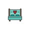 Love bed with heart filled outline icon