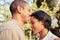 Love, black couple and being happy, smile and together bonding for relationship, marriage and outdoor. Romance, man and