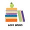 Love books. Stack of books with apple. Pile of books vector illustration. Icon stack of books in flat style.