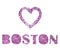 Love Boston, heart and city name of purple glitter isolated on white background