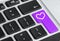 Love button on laptop keyboard, closeup. Online dating site