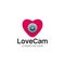 Love Cam Logo Design Illustration. Love Heart Camera Logo . Love Photography Logo Template Vector .