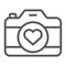 Love camera line icon, photography and valentine, photo camera with heart sign, vector graphics, a linear pattern on a