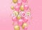 Love card with balloons Vector realistic. Pink and yellow joyful colorful postcards