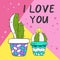 Love card with cute cacti