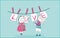 Love cards hanging from clothesline