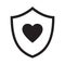 Love and care logo, shield with heart logo. Protection shield with heart flat vector icon.