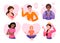 Love and care yourself, cartoon avatars collection set