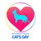 Love cats domestic pets symbol with cat sihouette in heart shape vector illustration.