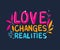 Love changes realities lettering vector design