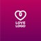 Love chat logo. Conference emblem. Jewelry icon. The letters and decorative heart on a red background.