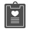 Love clipboard solid icon. Romantic report with list and heart shape symbol, glyph style pictogram on white background