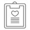 Love clipboard thin line icon. Romantic report with list and heart shape symbol, outline style pictogram on white