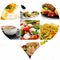 Love collage of fresh healthy food