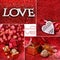 Love collage with red glitter background