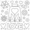 Love. Coloring page. Black and white vector illustration.