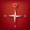 Love compass with heart as symbol of love in one