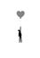 In love concept, boy silhouette holds the heart shaped balloon, dreamer concept, shadow story