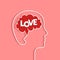 Love concept with human head and brain silhouette