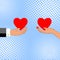 Love concept. Man and woman giving their hearts. Vector illustration.
