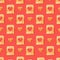 Love concept. Pattern made of slices of toasted bread with a heart shaped tost . Flat lay arrangement with red background