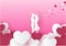 Love concept, Valentines day pink background. Wallpaper. Happy Valentines Day card with hearts paper cut hearts and clouds for