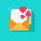 Love confession mail or email vector icon flat cartoon, open envelope with read paper sheet letter and hearts, idea of