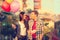 Love couple in amusement park with cotton candy