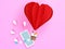 Love couple leaving from mobile phone by heart shape balloon with love