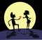 Love couple rendezvous under the moon illustration