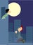 Love couple rendezvous under the moon illustration