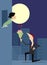 Love couple rendezvous under the moon illustration