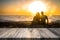 Love couple on tropical beach in sunset.