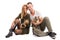 Love Couple with two yorkshire terrier - autumn fashion