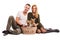 Love Couple with two yorkshire terrier in basket - autumn fashion